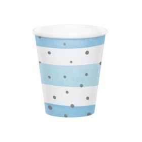 Blue and Silver Baby Shower Party Cups 256ml, pk8
