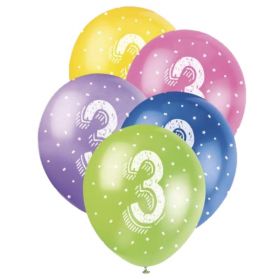 Age 3 Birthday Latex Balloons 12''