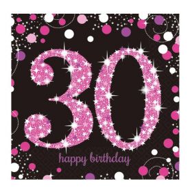 Pink Sparkling Celebration 30th Napkins 33cm x 33cm, pk16