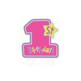 Hugs & Stitches 1st Birthday Girl Flat Moulded Candle