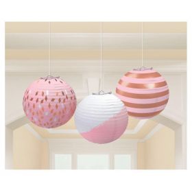 Rose Gold Blush Paper Lanterns 24cm, pk3