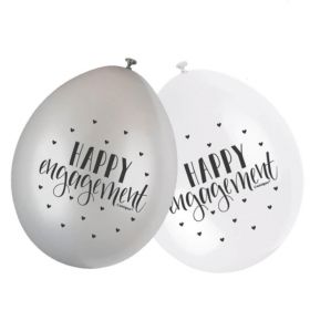 White & Silver Engagement Latex Balloons 9", pk10