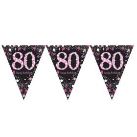 Pink Sparkling Celebration 80th Birthday Flag Banner 4m