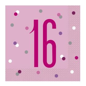 Glitz Pink Age 16 Napkins 33cm x 33cm, pk16