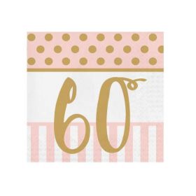 Pink Chic Happy 60th Napkins 33cm x 33cm, pk20