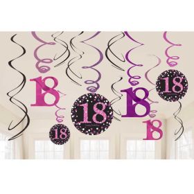 Pink Sparkling Celebration 18th Swirl Decoraion, pk12