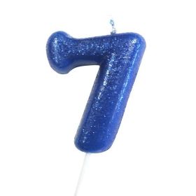 Age 7 Glitter Numeral Moulded Pick Candle Blue