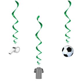 3D Soccer Party Hanging Swirl Decorations 66cm, pk3