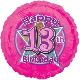 Pink Holographic 13th Birthday Foil Balloon 18"