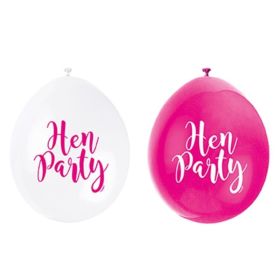 Pink & White Hen Party Latex Balloons 9", pk10