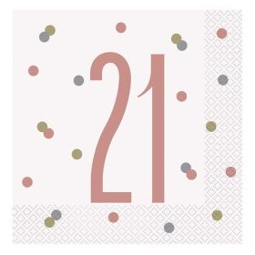 Glitz Rose Gold Age 21 Napkins 33cm x 33cm, pk16