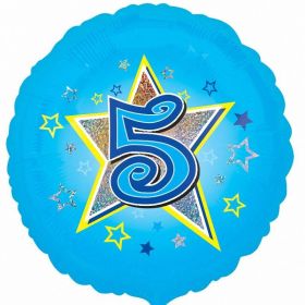 Blue Star 5 Holographic Foil Balloon 18''