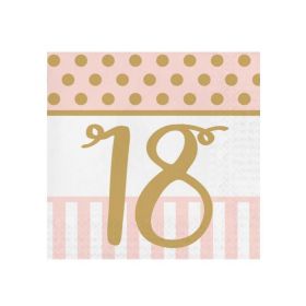 Pink Chic Happy 18th Napkins 33cm x 33cm, pk20