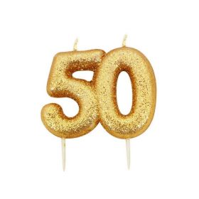 Age 50 Glitter Numeral Moulded Candle Gold