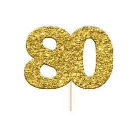 Glitter Gold 80 Numeral Cupcake Toppers, pk12