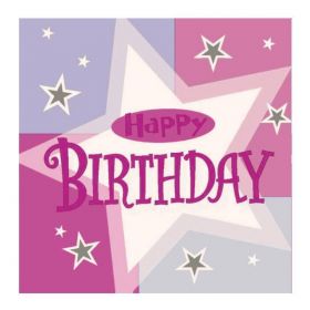 16 Pink Shimmer Happy Birthday Napkins