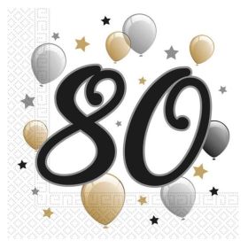Milestone 80th Birthday Party Napkins 33cm x33cm, pk20