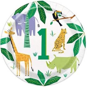 Animal Safari 1st Birthday Party Plates 23cm, pk8