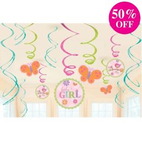 12 Tweet Baby Girl Pink Baby Shower Swirl Decorations