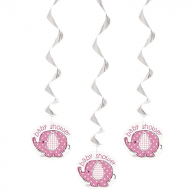 Umbrellaphants Pink Baby Shower Hanging Swirl Decorations