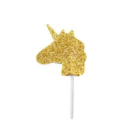 Gold Glitter Unicorn Cupcake Toppers, pk12
