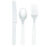 Frosty White Re-usable Plastic Cutlery, Assorted 24 pack