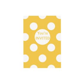 8 Yellow Polka Dot Party Invitations
