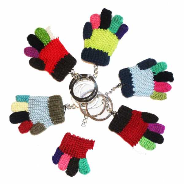 Small multicoloured knitted glove keyring