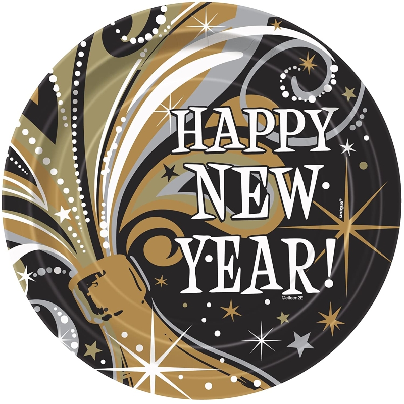 New Year's Burst Party Plates 23cm, pk8